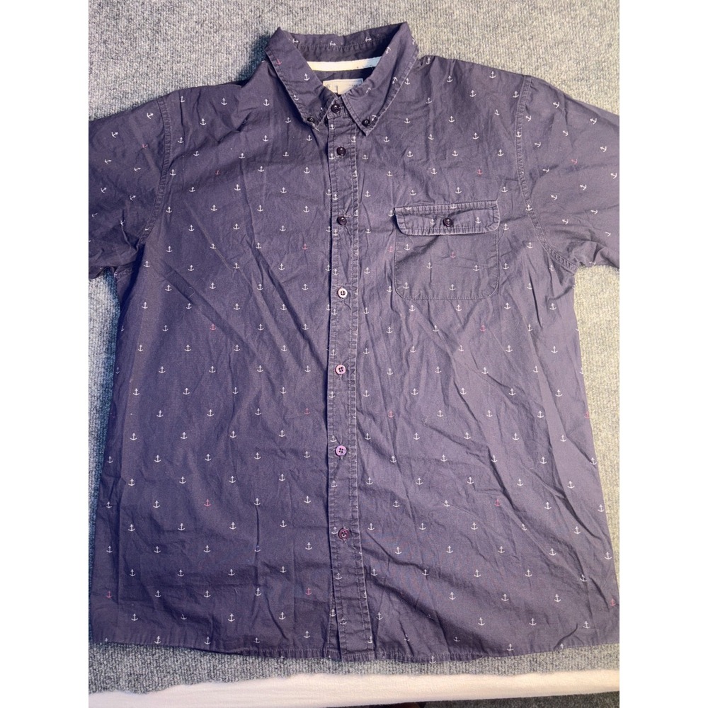 Charles And A Half Button Down Shirt Men Medium Navy Anchor Allover Print Collar